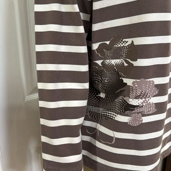 RABE ROUND  NECK STRIPED SWEATSHIRT KHAKI AND WHITE - Picture 5 of 8